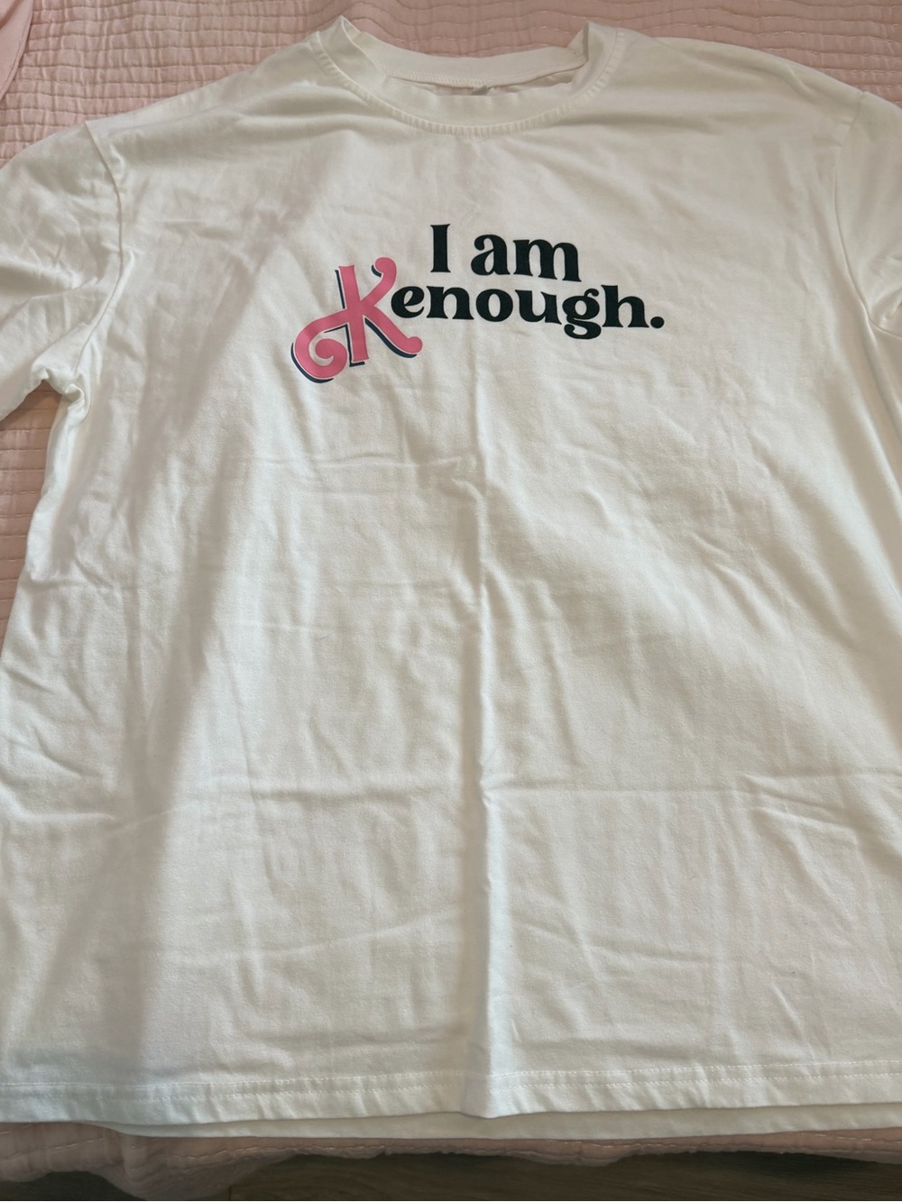 I Am Kenough Graphic Tee - White with Pink & Black Print